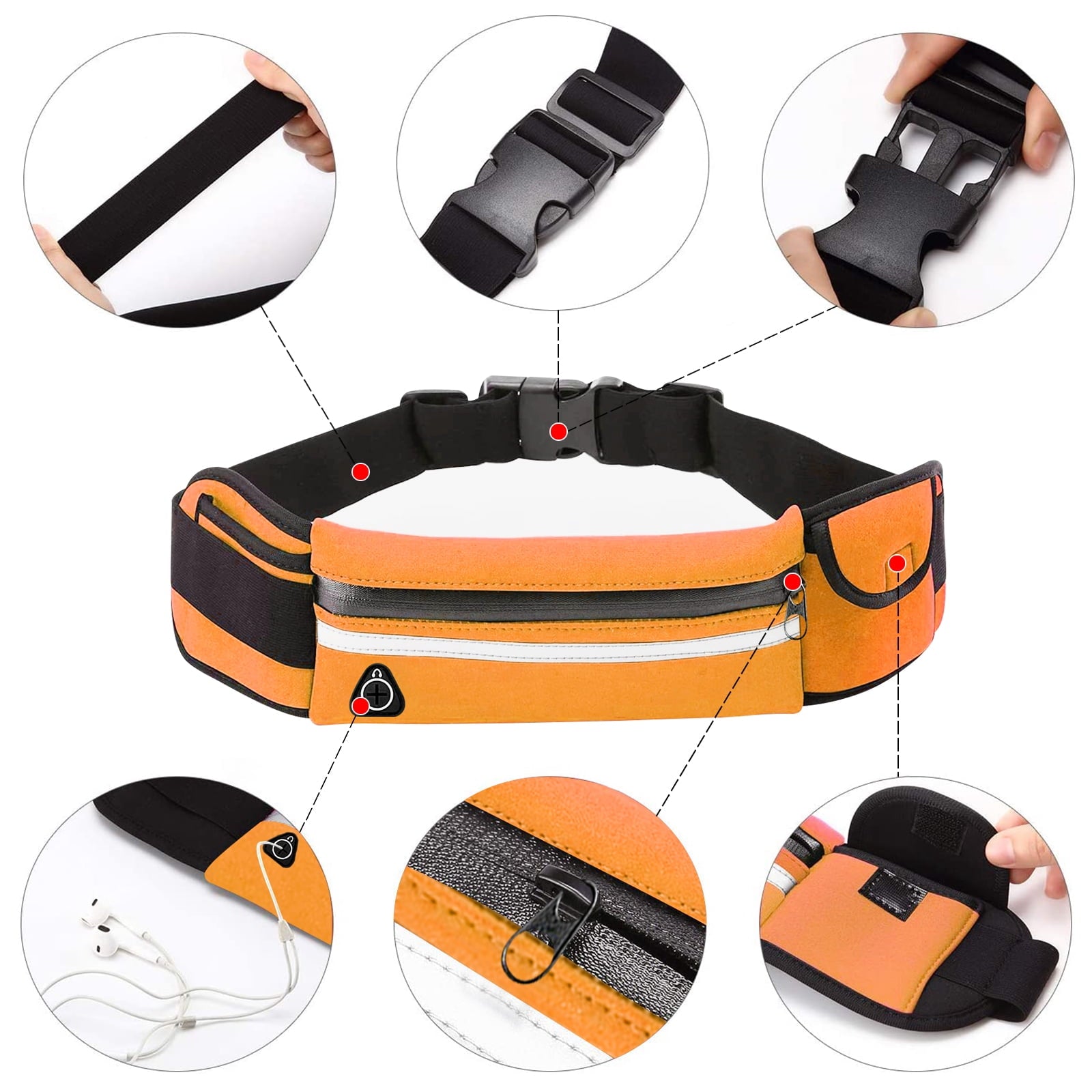 Waistband Running Belt for Phone Holder, Runner Pocket Pouch for Women Men Wallking Fitness Jogging Workout Gym Sports Travel Exercise Orange