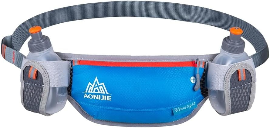 AONIJIE Running Hydration Belt with 2 Water Bottles, Bounce-Free Waist Pouch for Runners