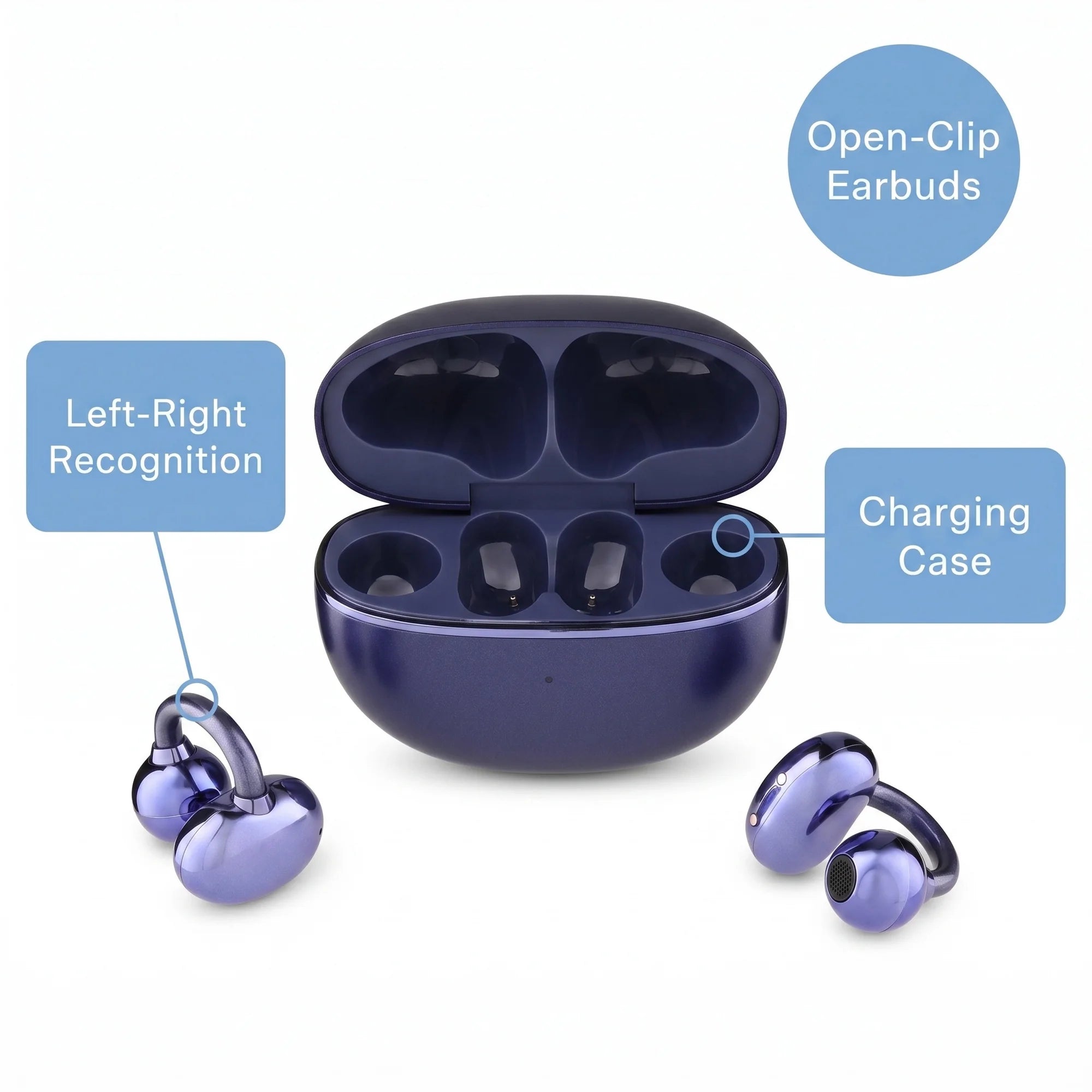 onn Nebulode Pro Open-Clip Wireless Earbuds, Blue