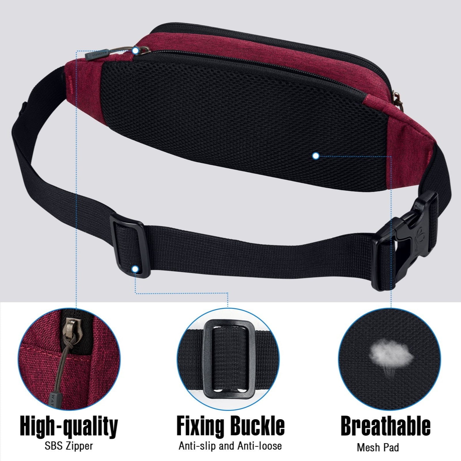 WATERFLY Unisex Lightweight Running Hiking Jogging Nylon Fanny Pack Waist Bag-Dark Blue