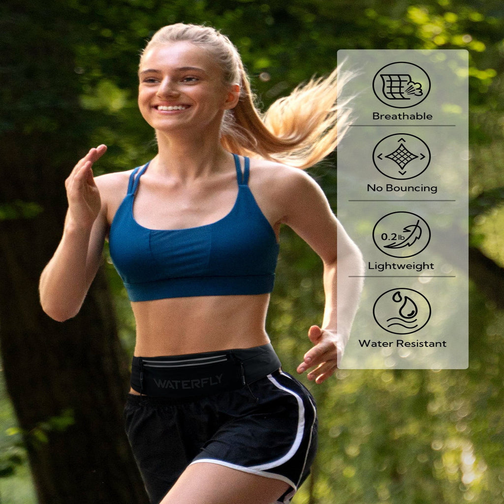 WATERFLY Unisex Adjustable Sports Jogging Fitness Nylon Running Waist Belt Band,Black
