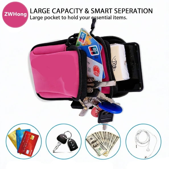 ZWHong Running Phone Holder, Universal Phone Armband for iPhone & Samsung, Workout Phone Holder with Arm Band, Secure Running Armband for Men & Women, Gym Exercise Phone Sleeve（black）