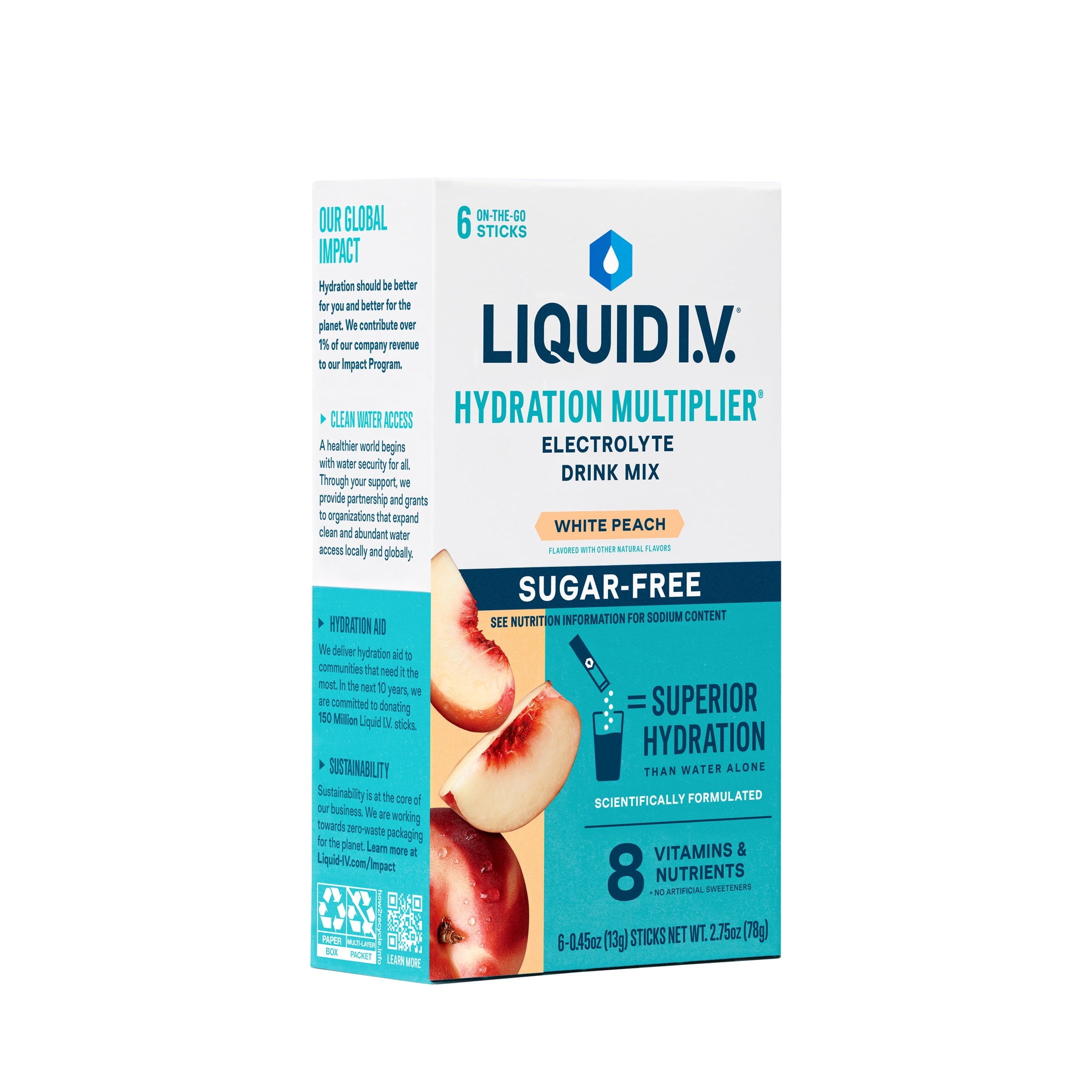 Liquid I.V.® White Peach Hydration Multiplier® Sugar-Free Electrolyte Powder Drink Mix, 6 Count Packets