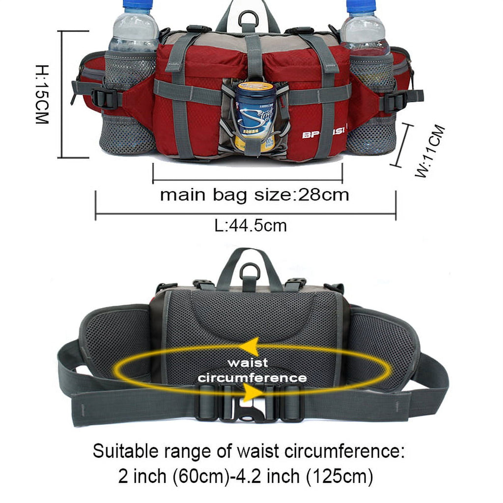 Running Bags Outdoor Fanny Pack Hiking Camping Biking Waterproof Waist Pack 2 Water Bottle Holder Sports Bag for Women Men Black