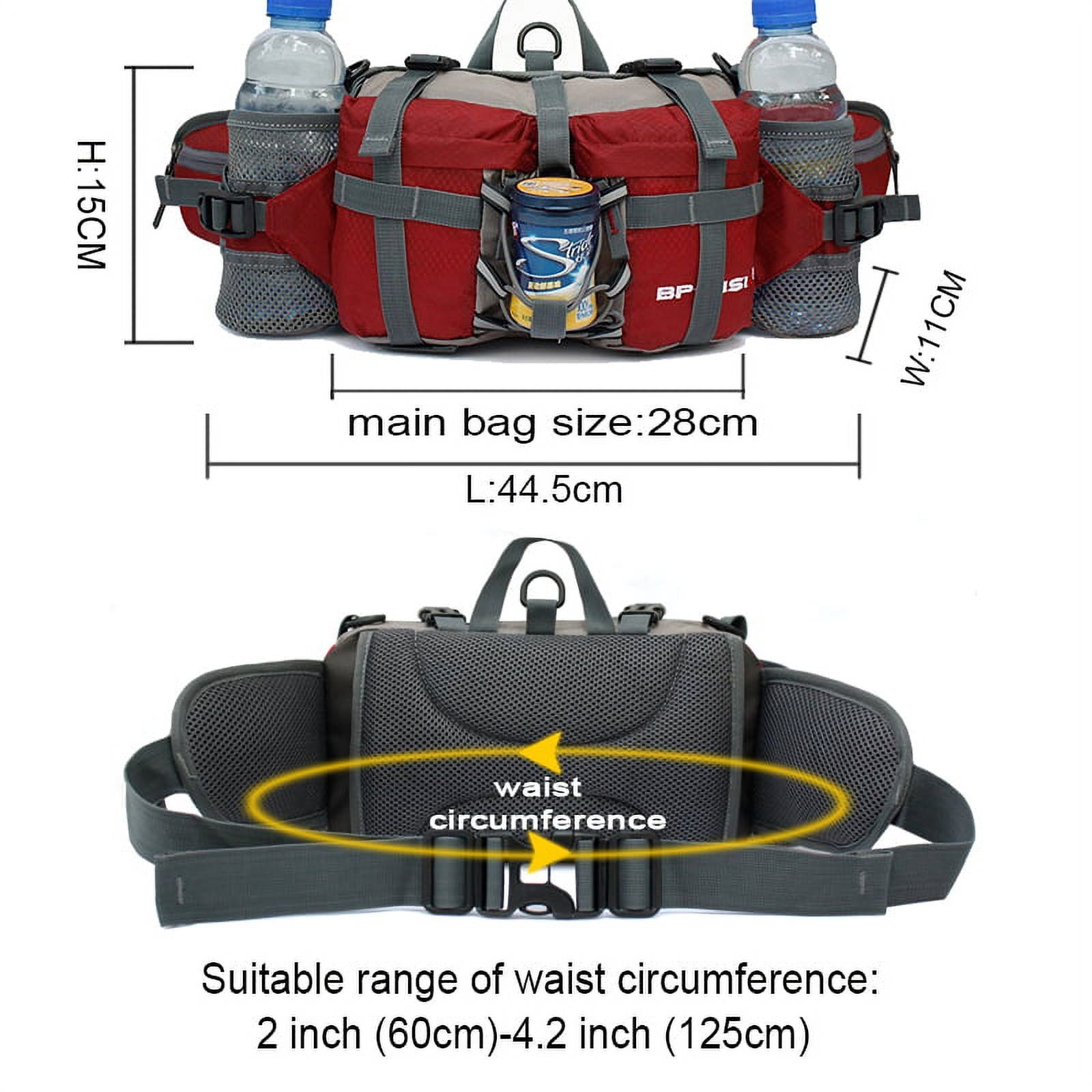 Running Bags Outdoor Fanny Pack Hiking Camping Biking Waterproof Waist Pack 2 Water Bottle Holder Sports Bag for Women Men Black