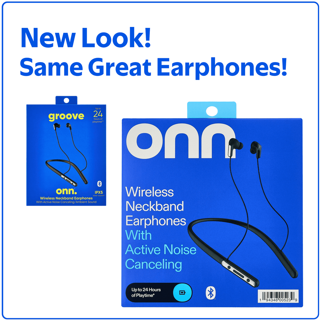 onn Active Noise Canceling Bluetooth Neckband Earphones Black