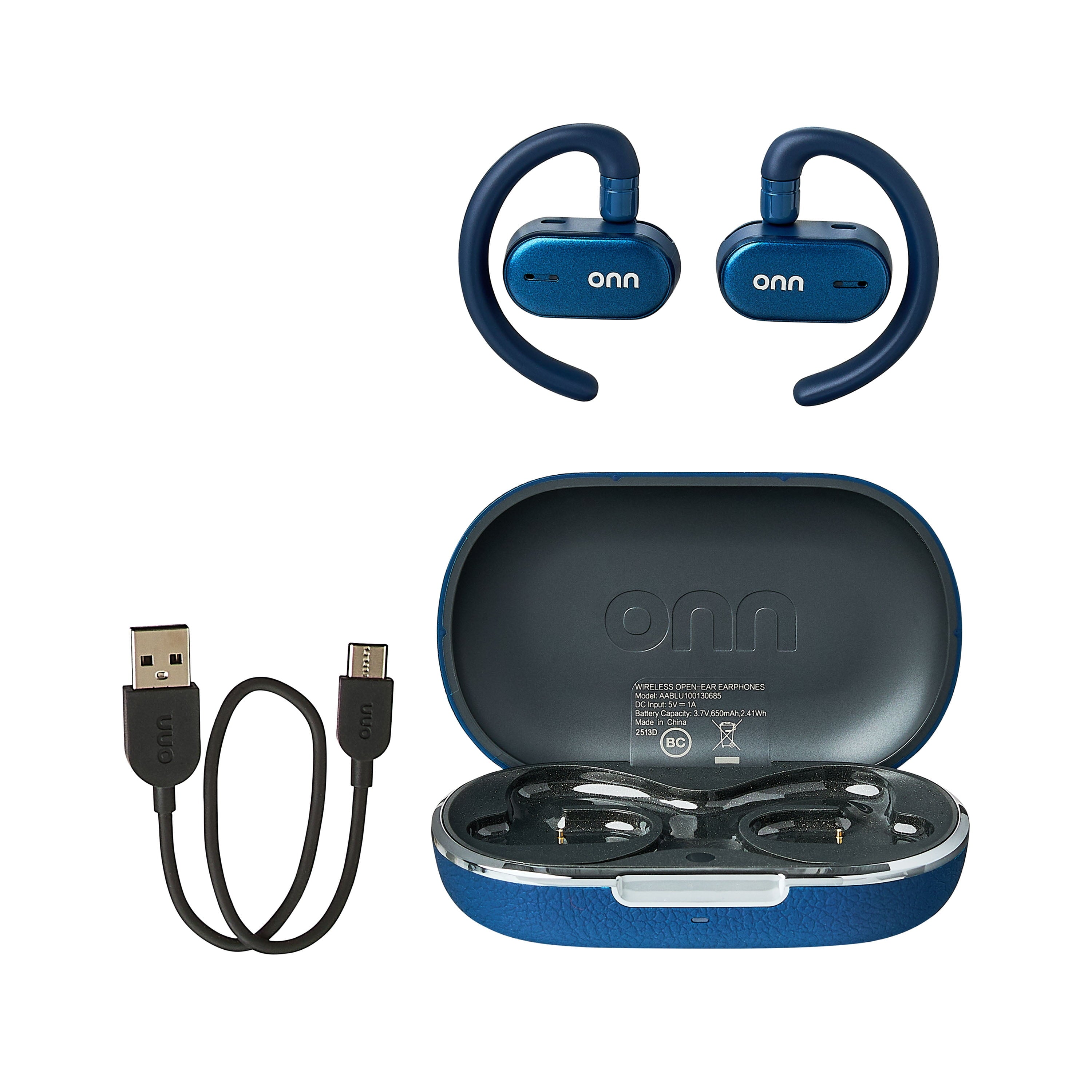 onn Open-Ear Wireless Earphones with Noise Canceling Microphones, Blue