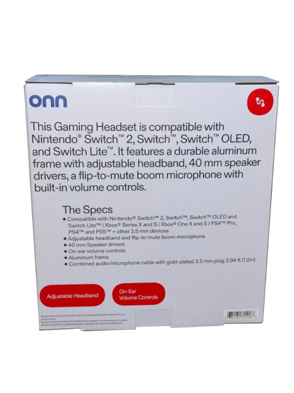 onn. Wired Video Gaming Headset with 3.5mm Connector, Flip-to-Mute Mic, Lightweight Steel, For Nintendo Switch 2