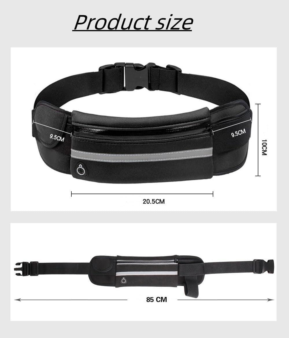 Anti Theft Running Waist Belt, Invisible Pouch for Phone, Reflective Strip & Headphone Jack, Adjustable Waist Pack for Cycling, Travel, and Fitness