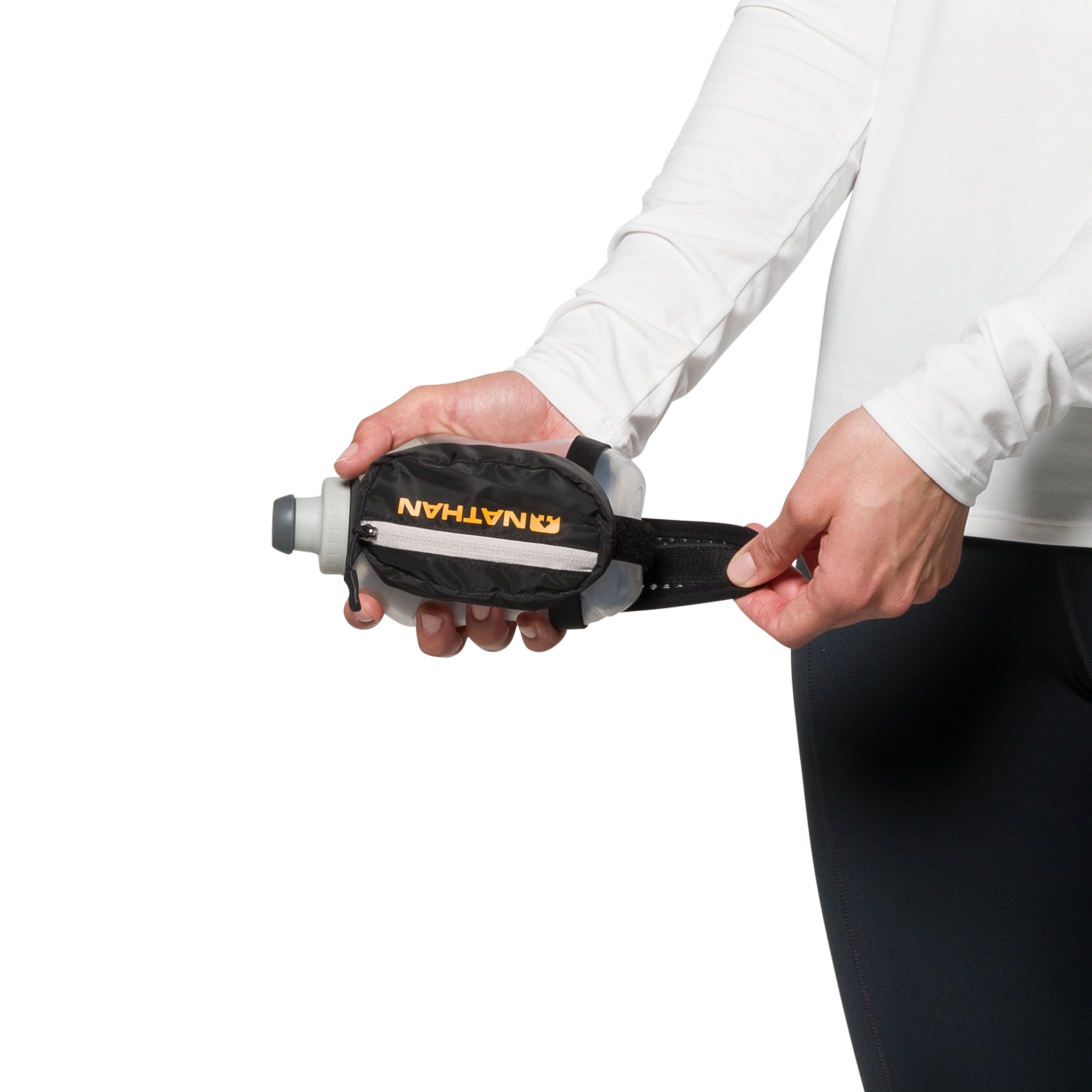 Nathan 12oz Handheld Running Bottle Holder, Black/Marigold OSFA, 1 Pack