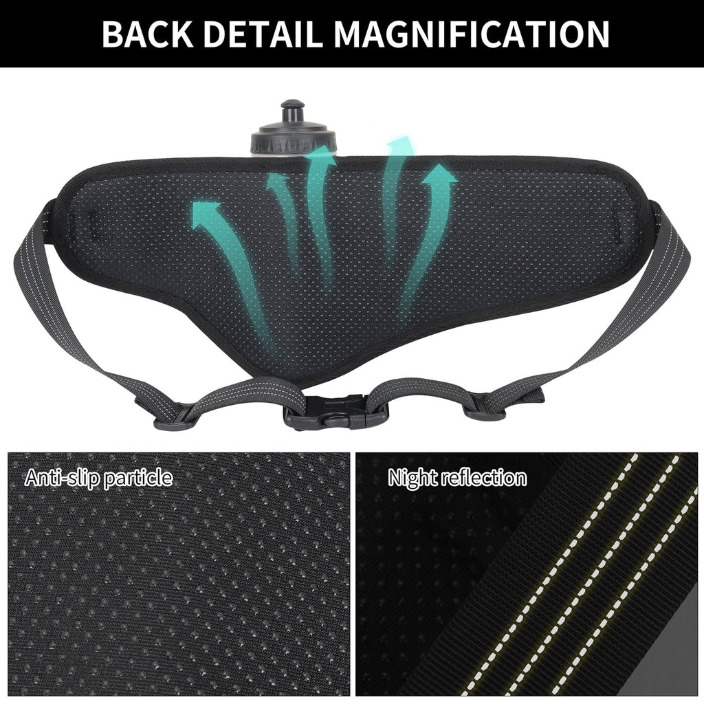 NFTIGB Running Belt Waist Pack Adjustable Hydration Bag with Water Bottle Holder for Runners Men Women, Black (10.63 inches / 27 cm)