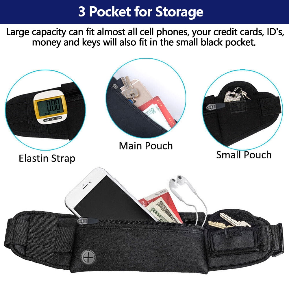IClover Running Waist Bag Fanny Pack / Hip Pack Pouch for Man Women Sports Travel Hiking / Money for iPhone 16/15/14/ Pro Max/13/12/Pro/Max Samsung Note 20/S23 Ultra/Plus Black All Sizes