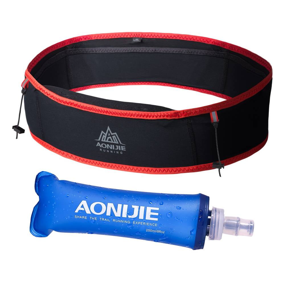 AONIJIE Running Belt Fanny Pack with 250ml Soft Water Bottle Flask, Moisture Wicking Waist Pack Great for Marathon Climbing Jogging Cycling Workout(Full Black,L/XL)