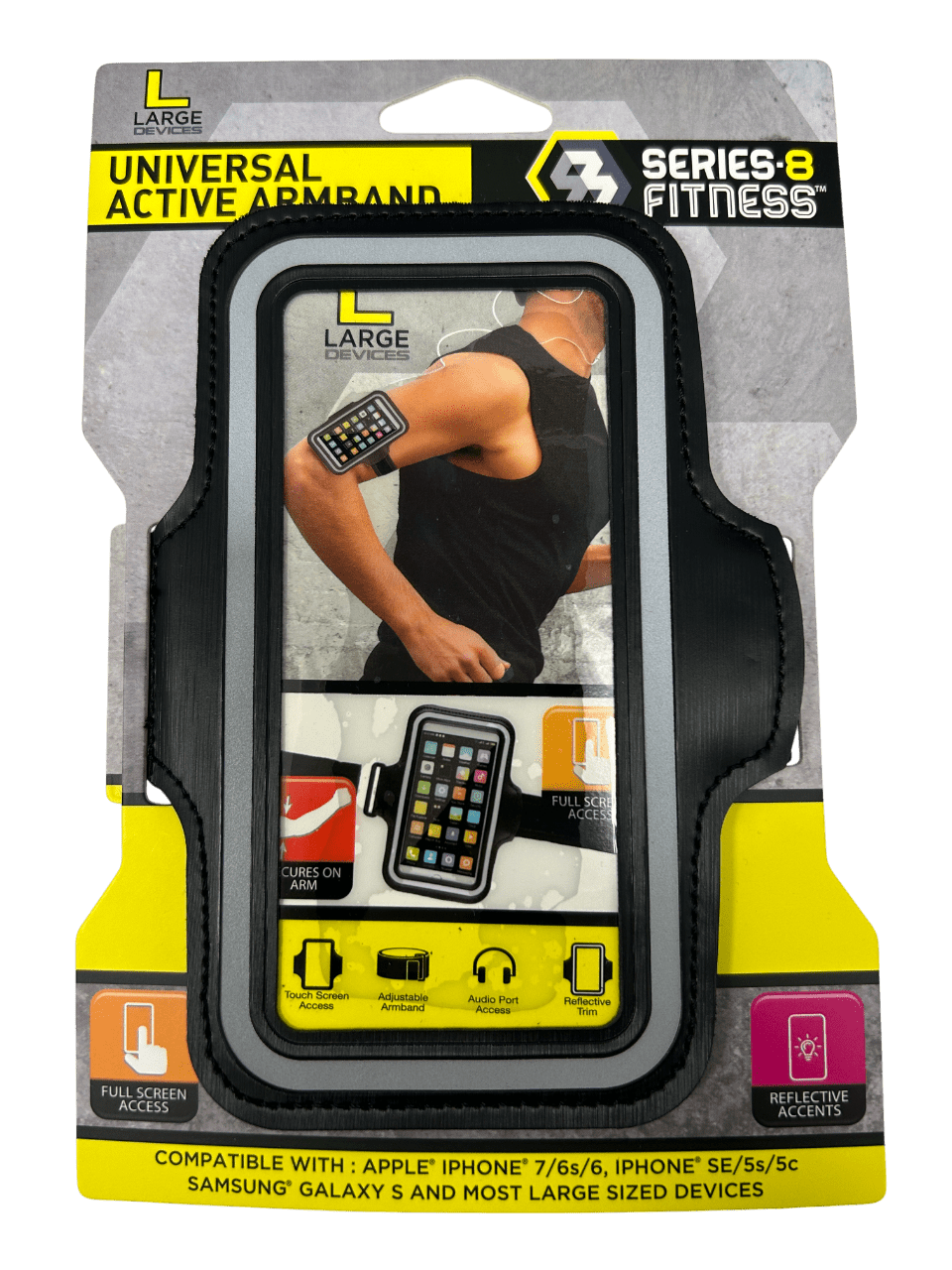 Active Armband L, Adjustable Sport Phone Holder with Touchscreen Cover, Reflective, Compatible with iPhone 7, 6s, 6, SE, 5s, 5c, Samsung Galaxy S, Audio Port Access, Running, Workout Use, Blue