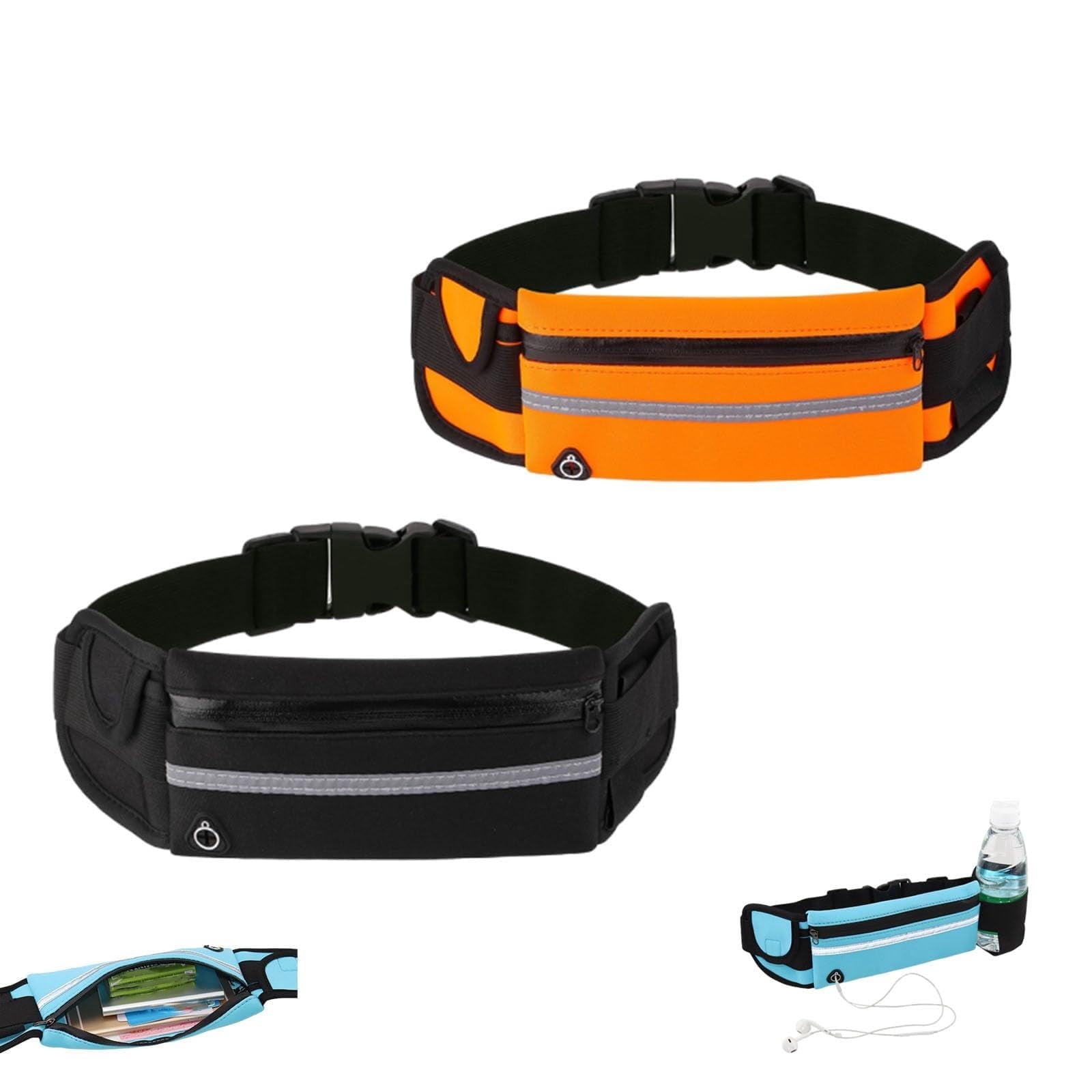 Anti Theft Running Waist Belt, Invisible Pouch for Phone, Reflective Strip & Headphone Jack, Adjustable Waist Pack for Cycling, Travel, and Fitness