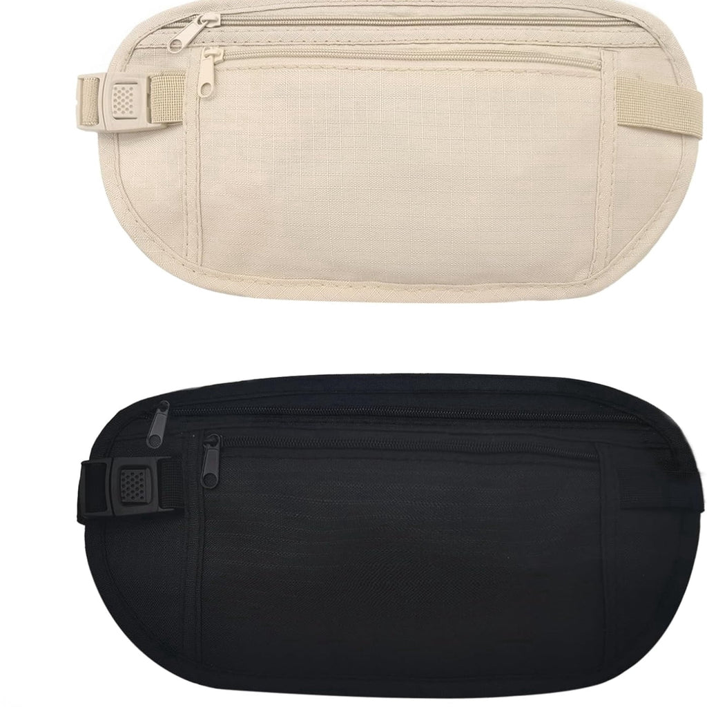 Nylon RFID Blocking Money Belt, Hidden Anti-theft Waist Fanny Pack with Adjustable Buckle, Under Clothes Travel Running Hiking Pouch for Men Women (Khaki)