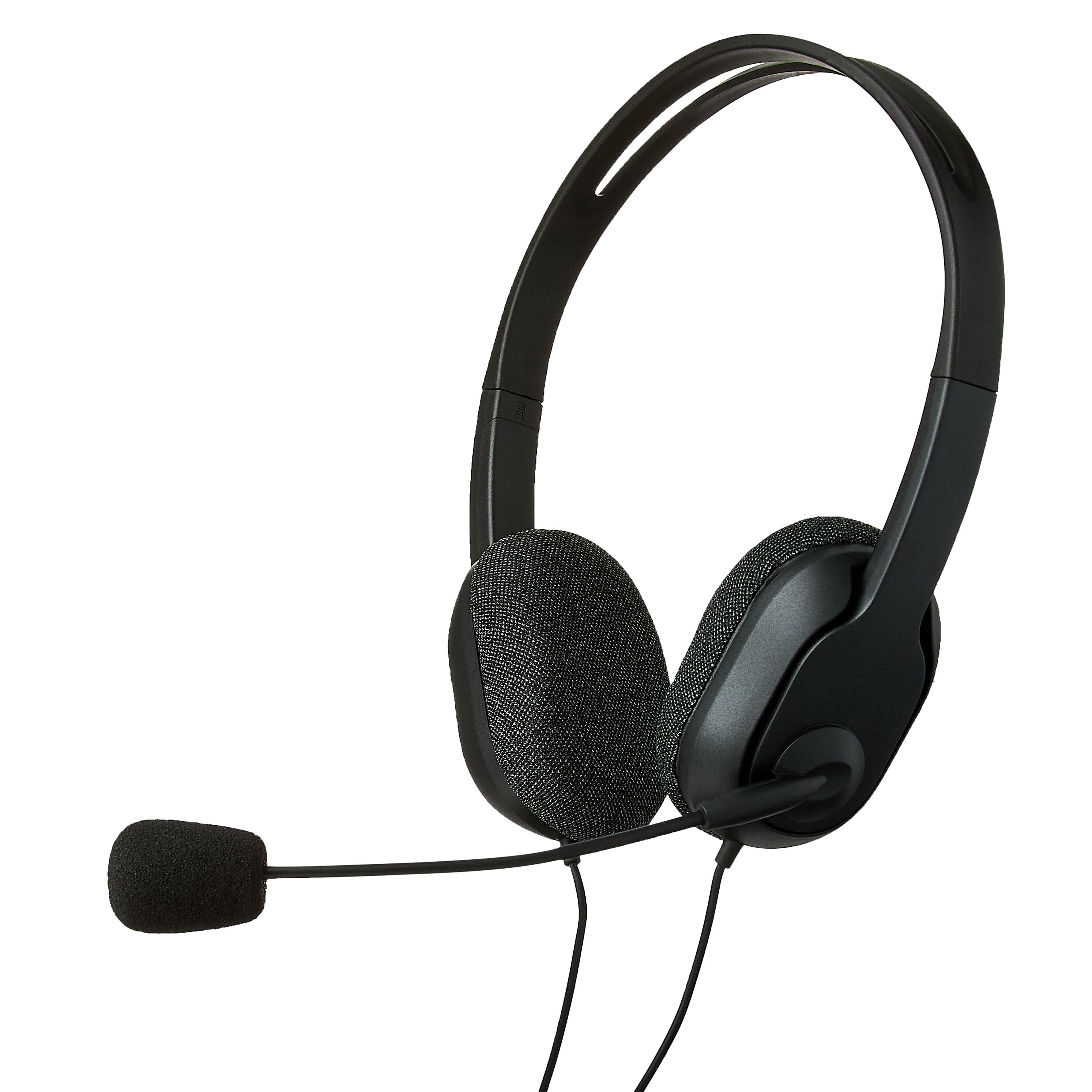 onn 3.5mm AUX Stereo Headset with Built-In Microphone, Black