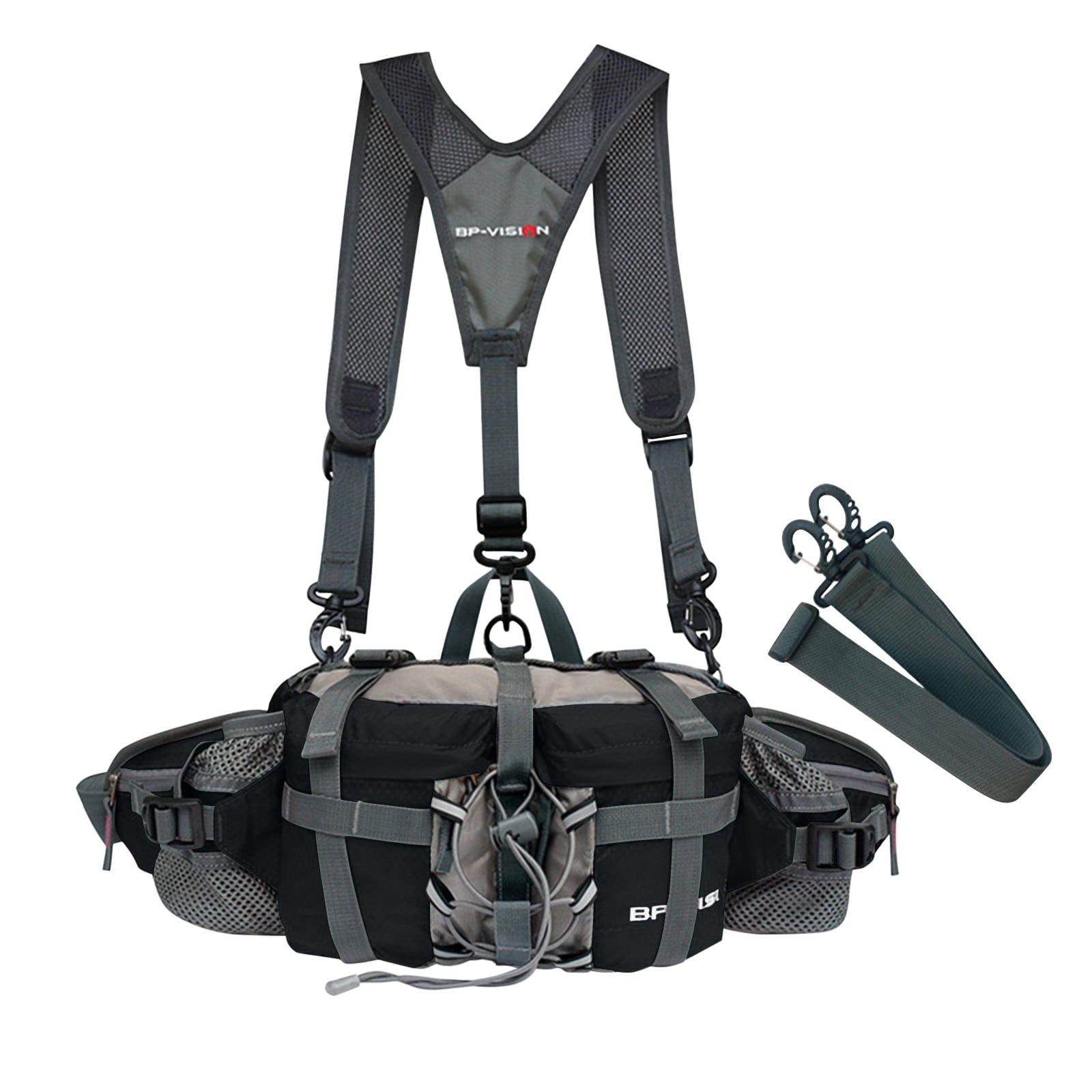 PATLOLLAV Hiking Fanny Pack with Water Bottle Holder,Double Shoulder Straps, Hiking Essentials for Men Women Waterproof Outdoor Waist Bag, Lumbar Backpack for Fishing Hunting Running Sports