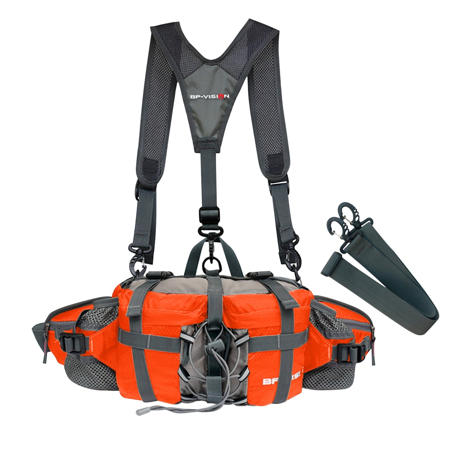 PATLOLLAV Hiking Fanny Pack with Water Bottle Holder,Double Shoulder Straps, Hiking Essentials for Men Women Waterproof Outdoor Waist Bag, Lumbar Backpack for Fishing Hunting Running Sports