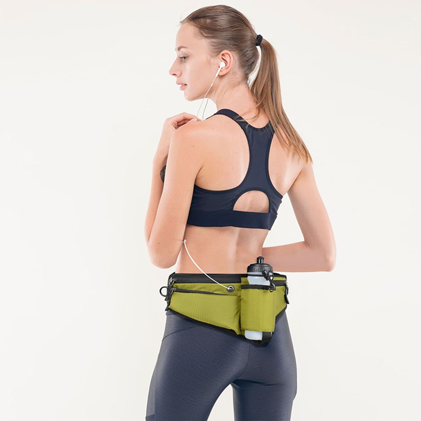Running Belt for Women & Men with Water Bottle Holder,17.7x7inch Waterproof Running Waist Packs,Multi Functional Running Gear Accessories,Suitable for Marathons and Outdoor Running(Green)