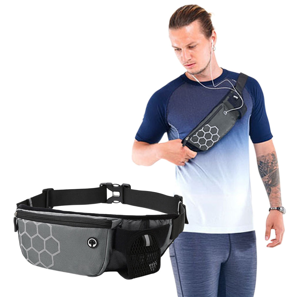 Running Waist Pack with Water Bottle Holder | Waterproof Sports Belt Bag for Phone & Keys | Unisex Fanny Pack 27x14cm | Lightweight Marathon Running Gear & Hiking Hydration Pack | 100g