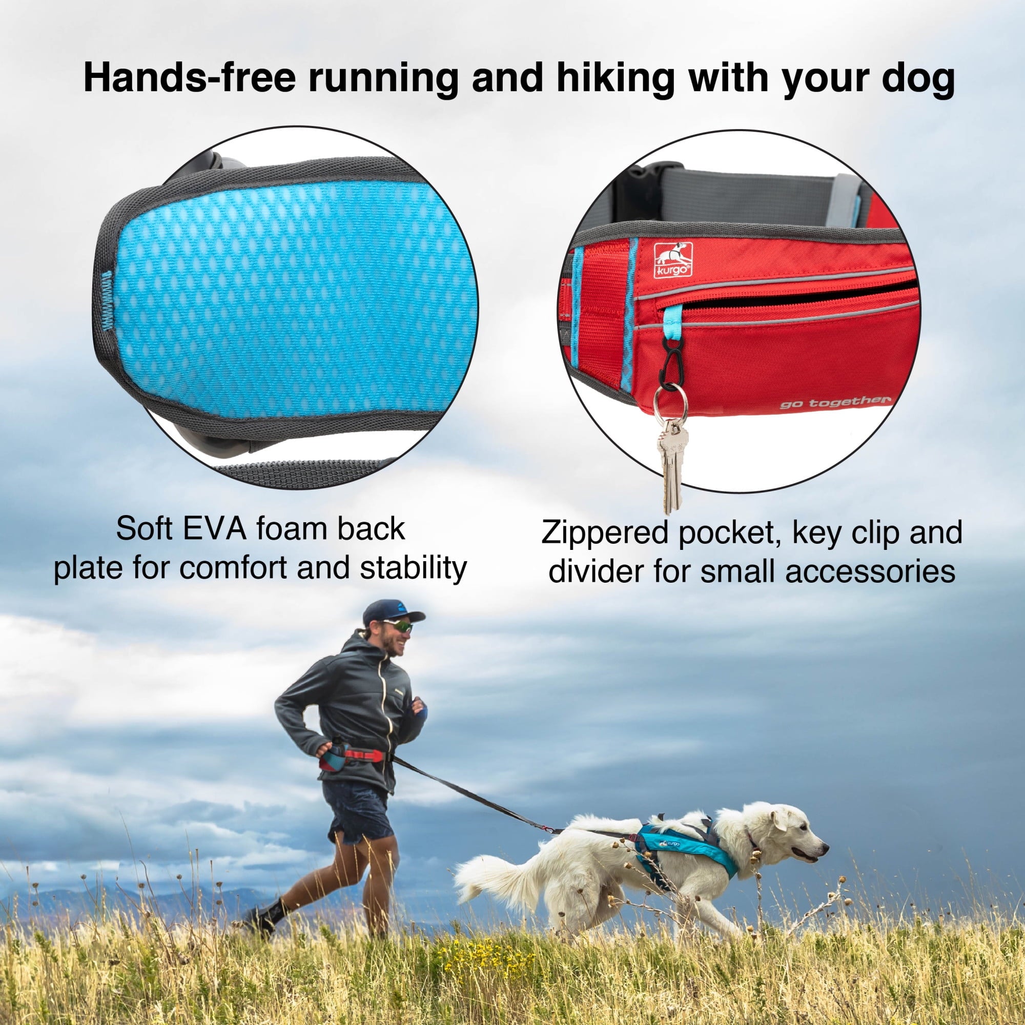 Kurgo On-Trail Running and walking Belt, Hands-Free, Reflective, Includes 10 oz Water Bottle
