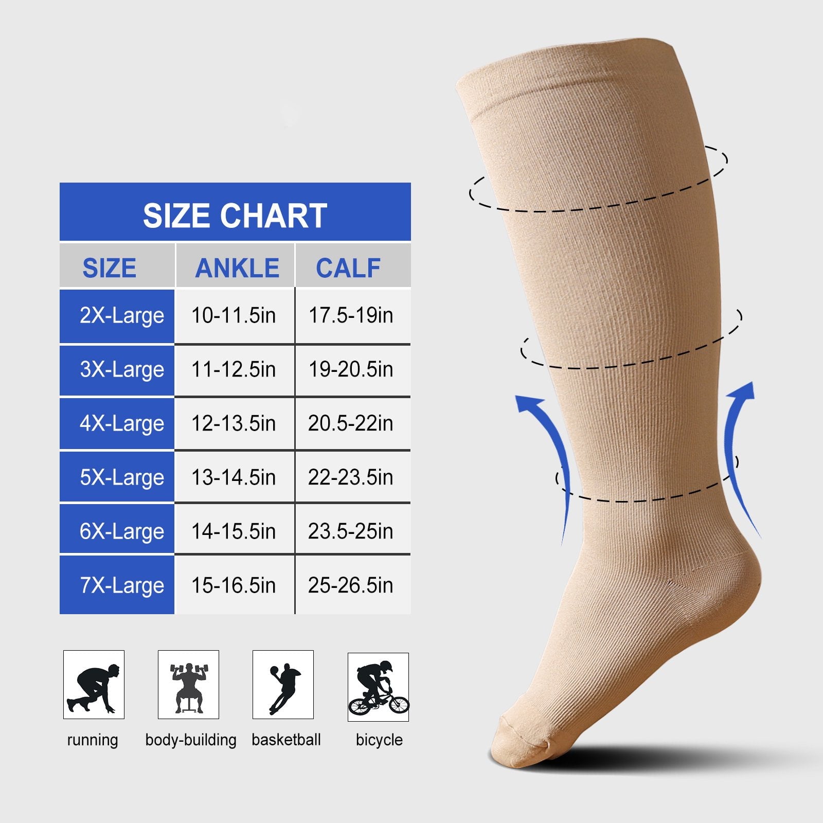 2 Pairs Wide Calf Compression Socks for Women Men AMITOFO Circulation 20-30mmHg Plus Size Knee High Support Stockings| Circulation | Nurses | Running | Travel,Beige Black 4XL