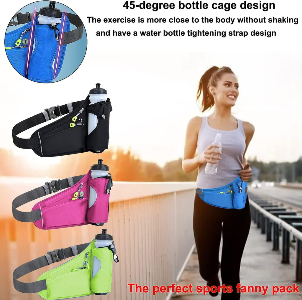 Running Belt Hydration Waist Pack with Water Bottle Holder for Men&Women Outdoor Sports (Black)