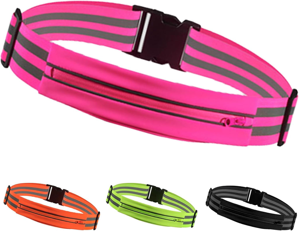 IULAVP Running Belt Running Phone Belt for Women and Men Phone Holder Runners Pouch Waist Reflective Runners Money Belts Exercise Waist Workout Jogging Running Gear Accessories (Pink）