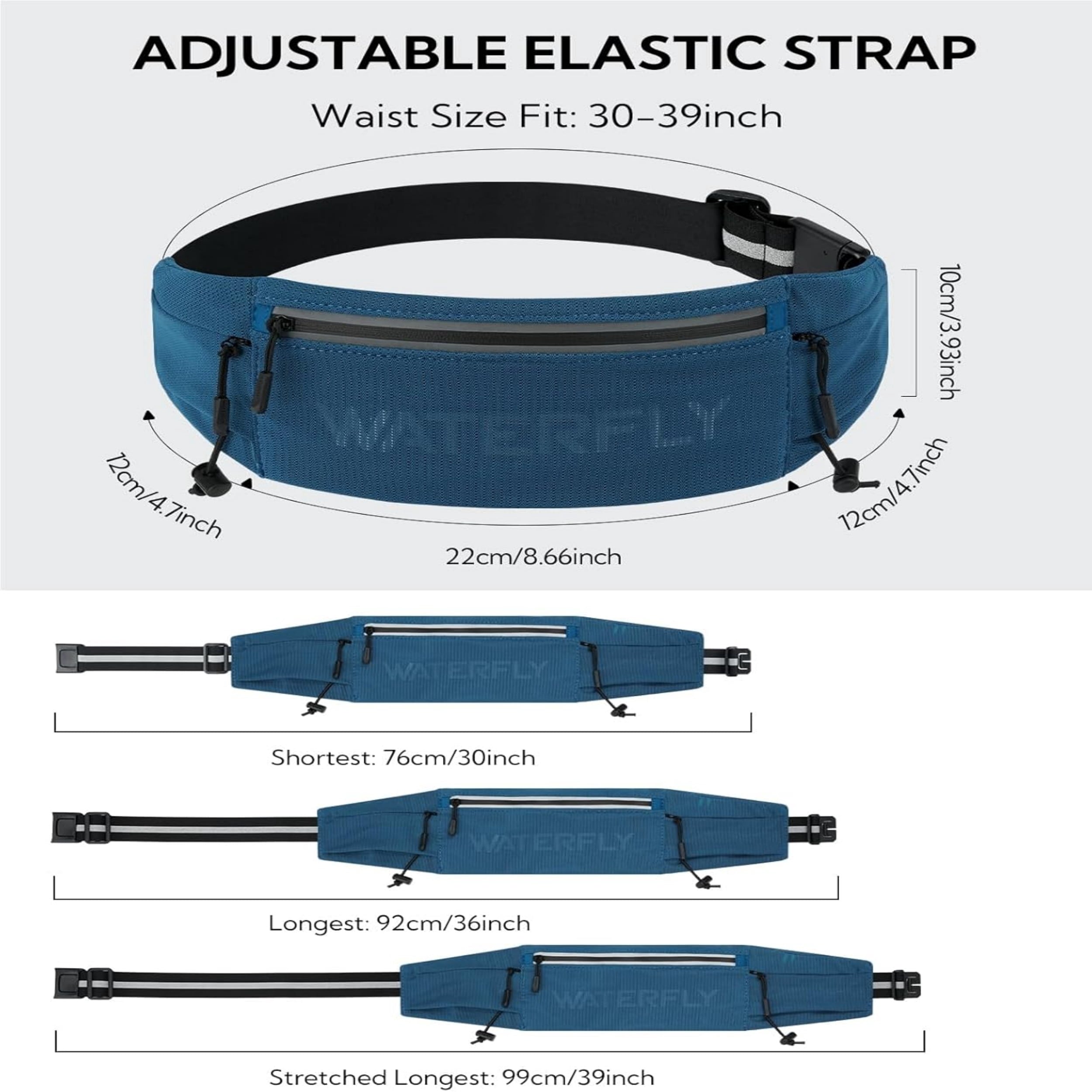 WATERFLY Unisex Adjustable Sports Jogging Fitness Nylon Running Waist Belt Band,Black