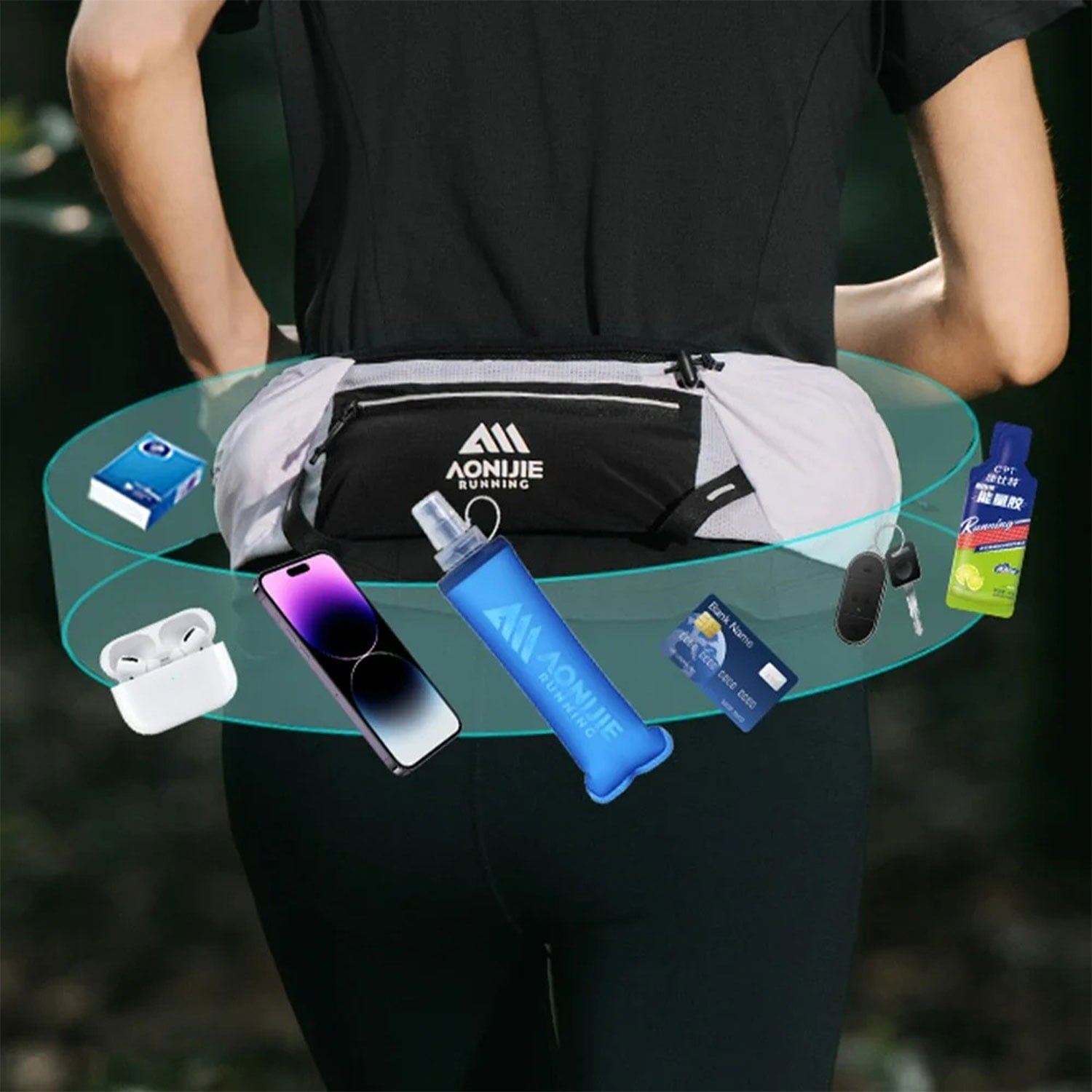 AONIJIE Running Waist Pack, 125g Lightweight Fitness Belt Bag with 500ml Soft Flask, Bounce-Free Workout Hydration Belt for Men & Women, Model W8138
