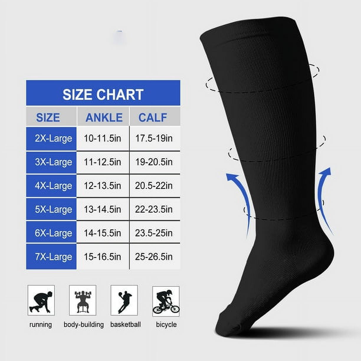2 Pairs Wide Calf Compression Socks for Women Men AMITOFO Circulation 20-30mmHg Plus Size Knee High Support Stockings for Medical | Circulation | Nurses | Running | Travel, Black 4XL