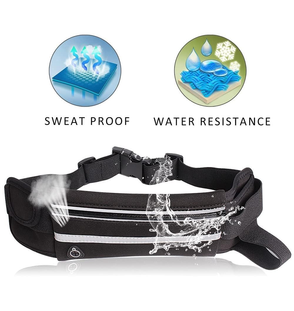 Anti Theft Running Waist Belt, Invisible Pouch for Phone, Reflective Strip & Headphone Jack, Adjustable Waist Pack for Cycling, Travel, and Fitness