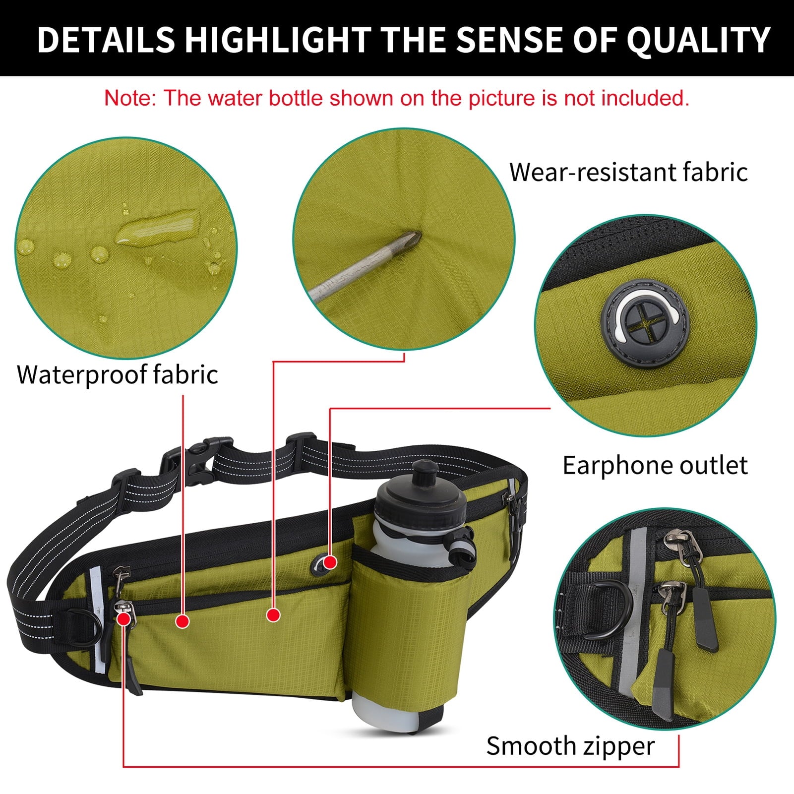 NFTIGB Running Belt Waist Pack Adjustable Hydration Bag with Water Bottle Holder for Runners Men Women, Black (10.63 inches / 27 cm)
