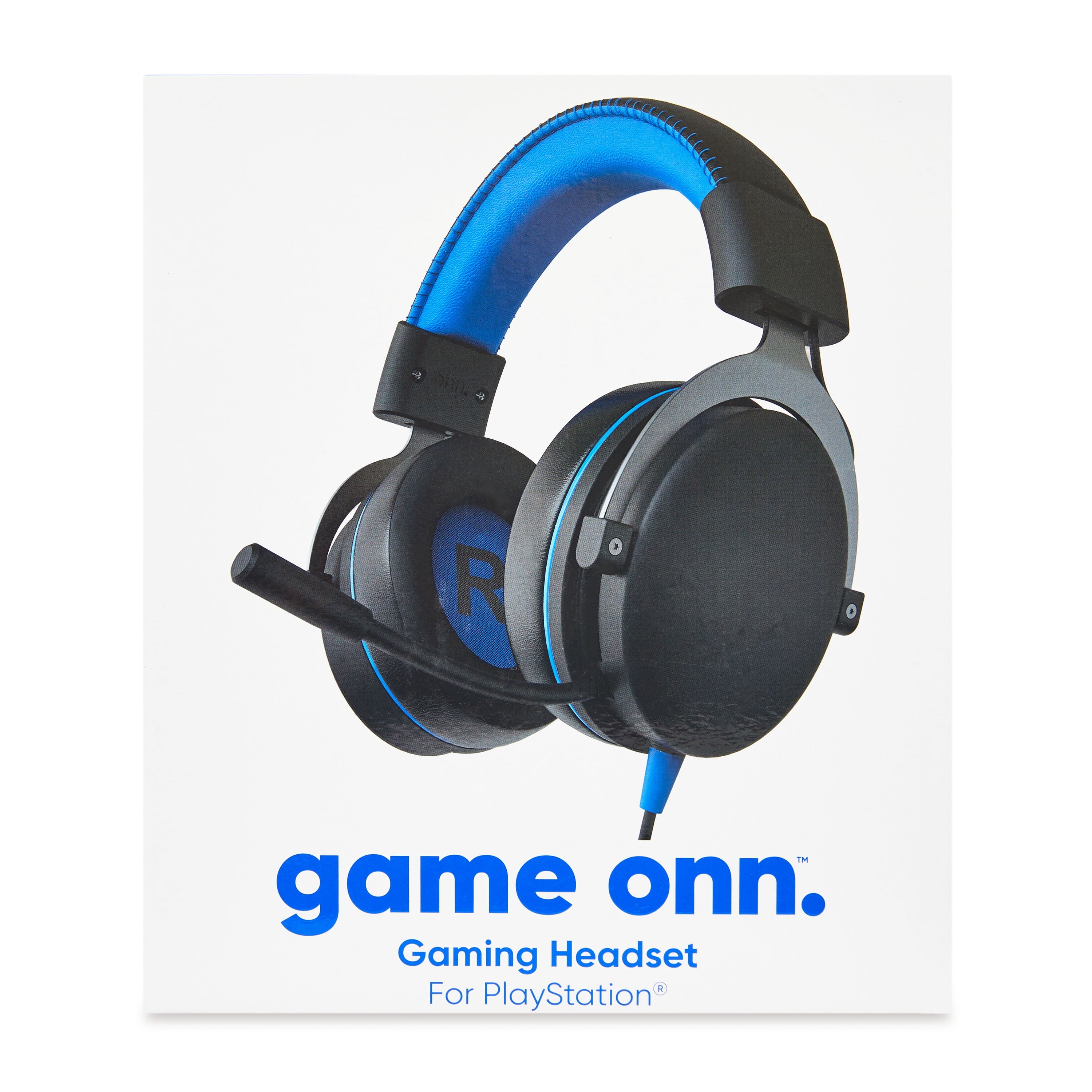 onn Wired Gaming Headset Compatible with PlayStation, Black and Blue