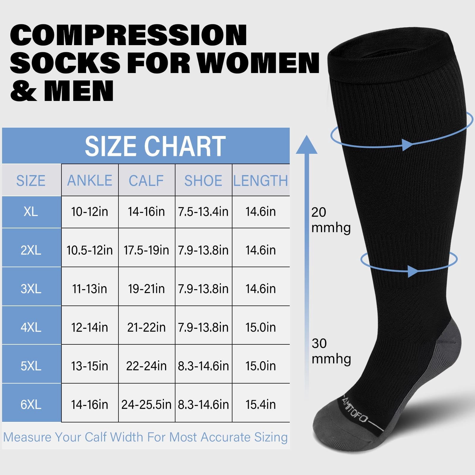 2 Pairs Wide Calf Compression Socks for Women Men AMITOFO Circulation 20-30mmHg Plus Size Knee High Support Stockings| Circulation | Nurses | Running | Travel,Beige Black 4XL