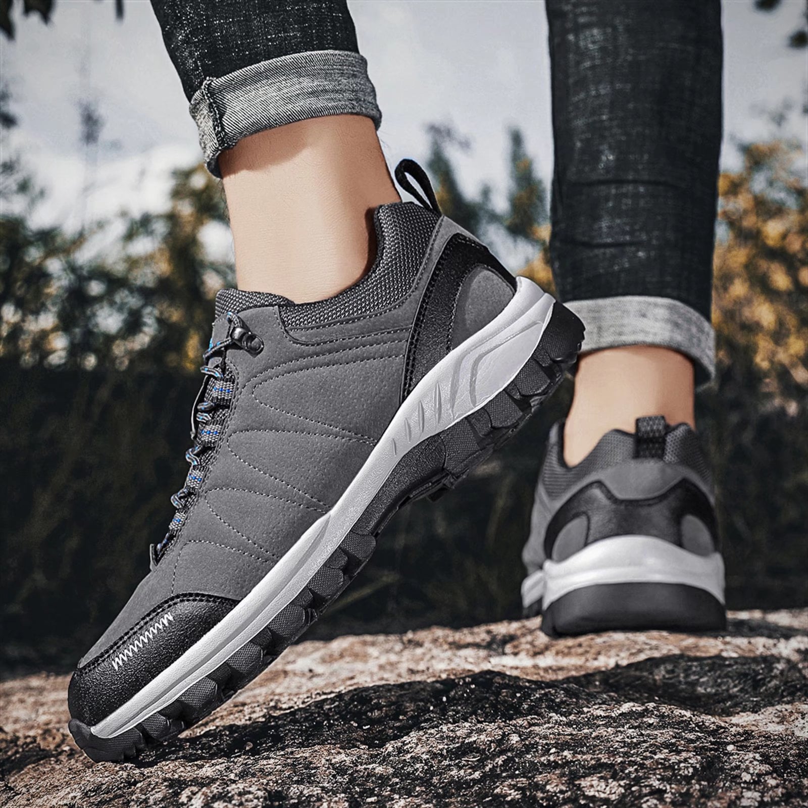 HOBIBEAR Mens Sneakers Leather Running Shoes Trainers Sneaker Casual Hiking Shoes