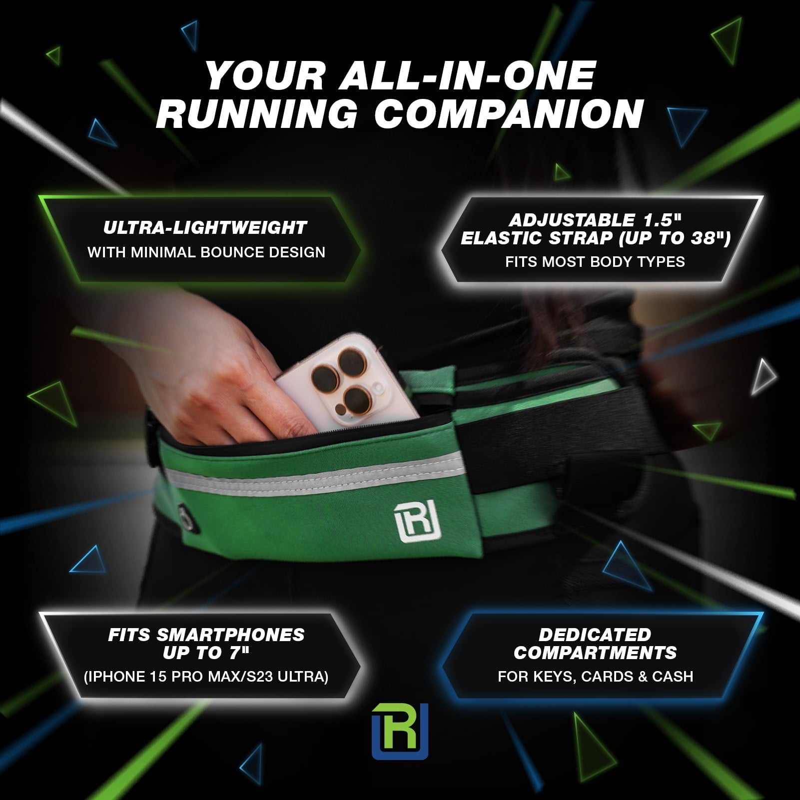 RunUnited Waist Pack for Running, Hiking & Gym - Waterproof Running Accessory w/ Phone Holder & Reflective Stripe, Color: Yellow