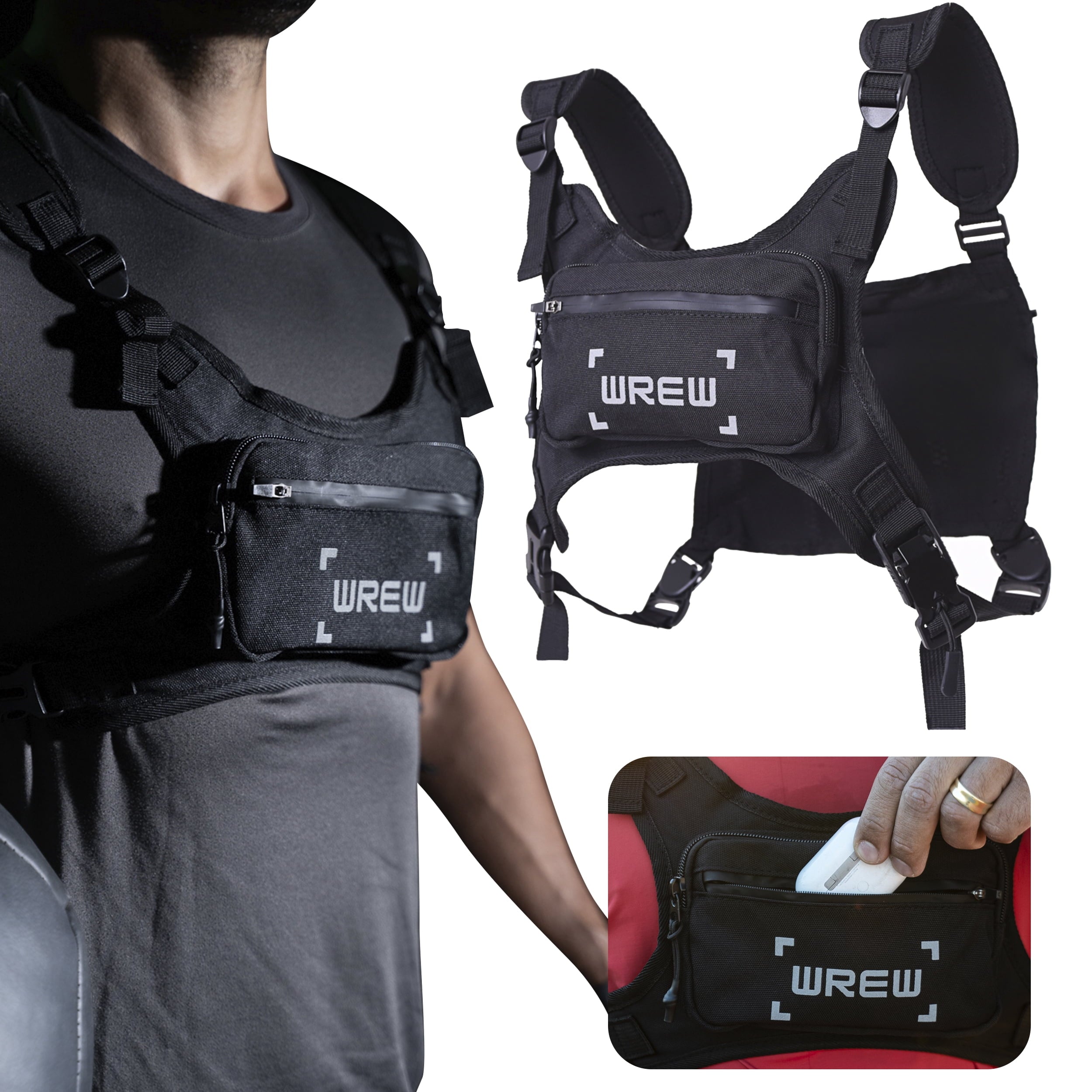 Running Chest Pack for Men-Water Resistant Adjustable Shoulder Straps with Phone Holder Storage-Anti-Theft Lightweight Running Chest Bag for Men,Cycling, Jogging