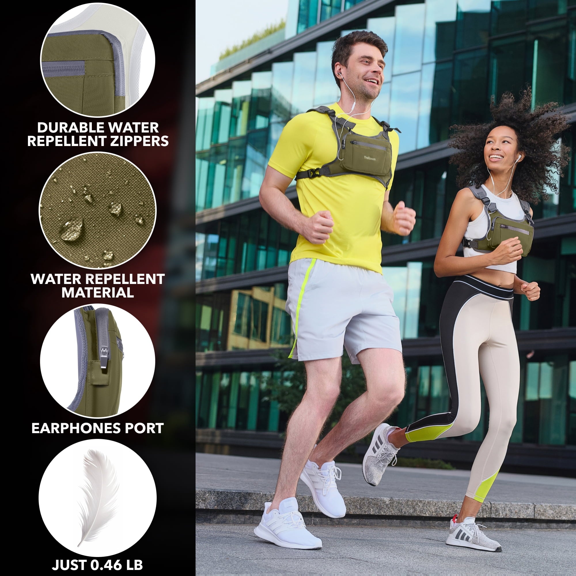 Running Chest Pack, Reflective Vest, Water Repellent, Phone Holder, Workout Bag for Runners, Cycling, Biking, EDC Pouch, Jogging Carrier, Hidden Pocket, Men & Women, Lightweight