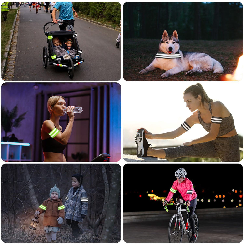 6 Pieces Reflective Strips Reflective Running Gear Reflective Armbands Flexible Reflective Strips Reflective Arm Bands Adults For Running Jogging Hiking Walking