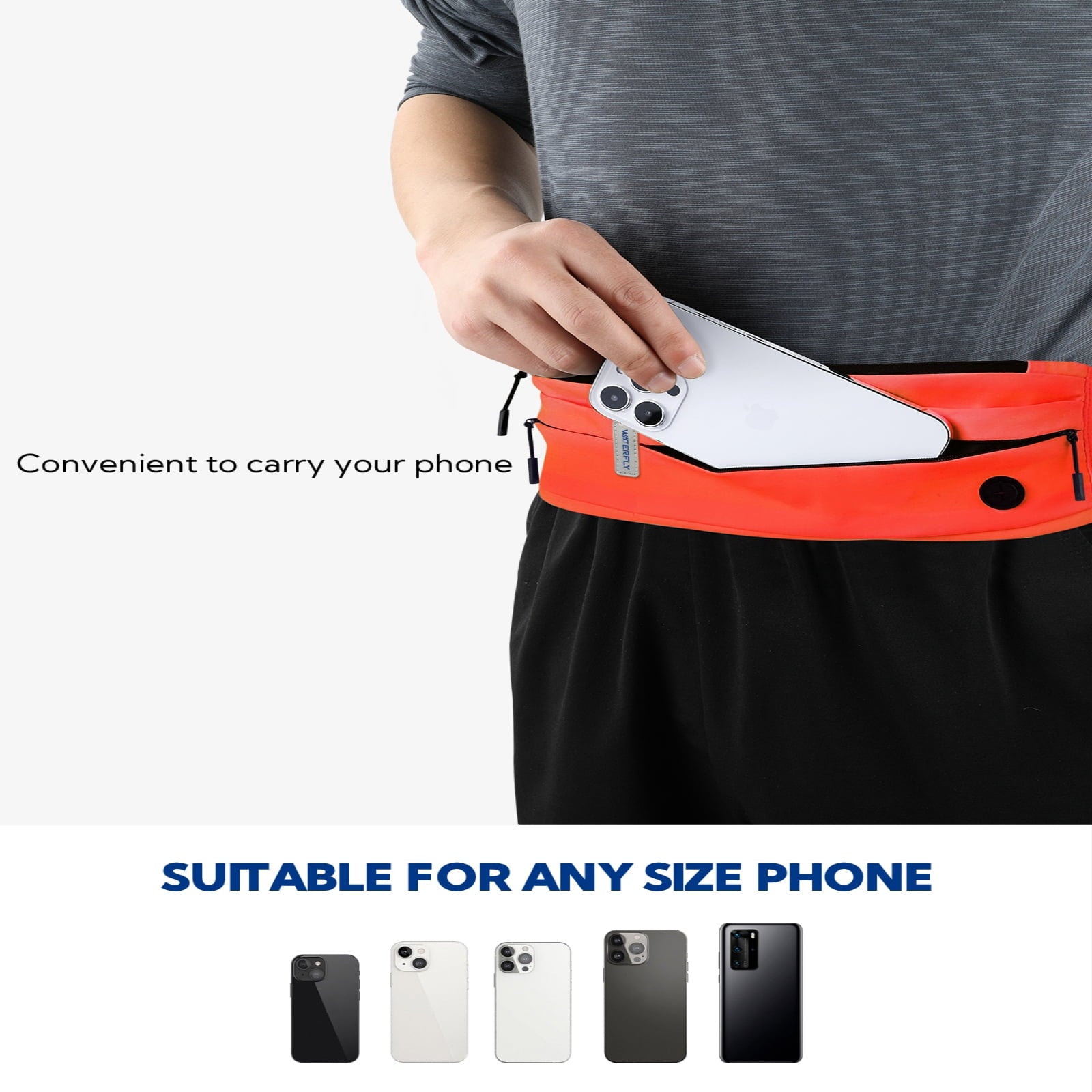 WATERFLY Unisex Adjustable Non-Slip Jogging Exercise Fitness Nylon Running Waist Belt,Black