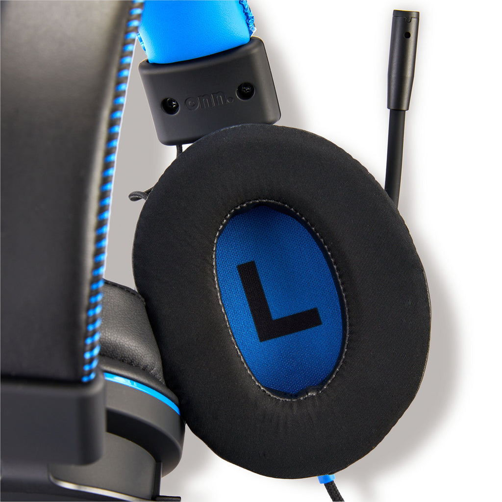 onn Wired Gaming Headset Compatible with PlayStation, Black and Blue