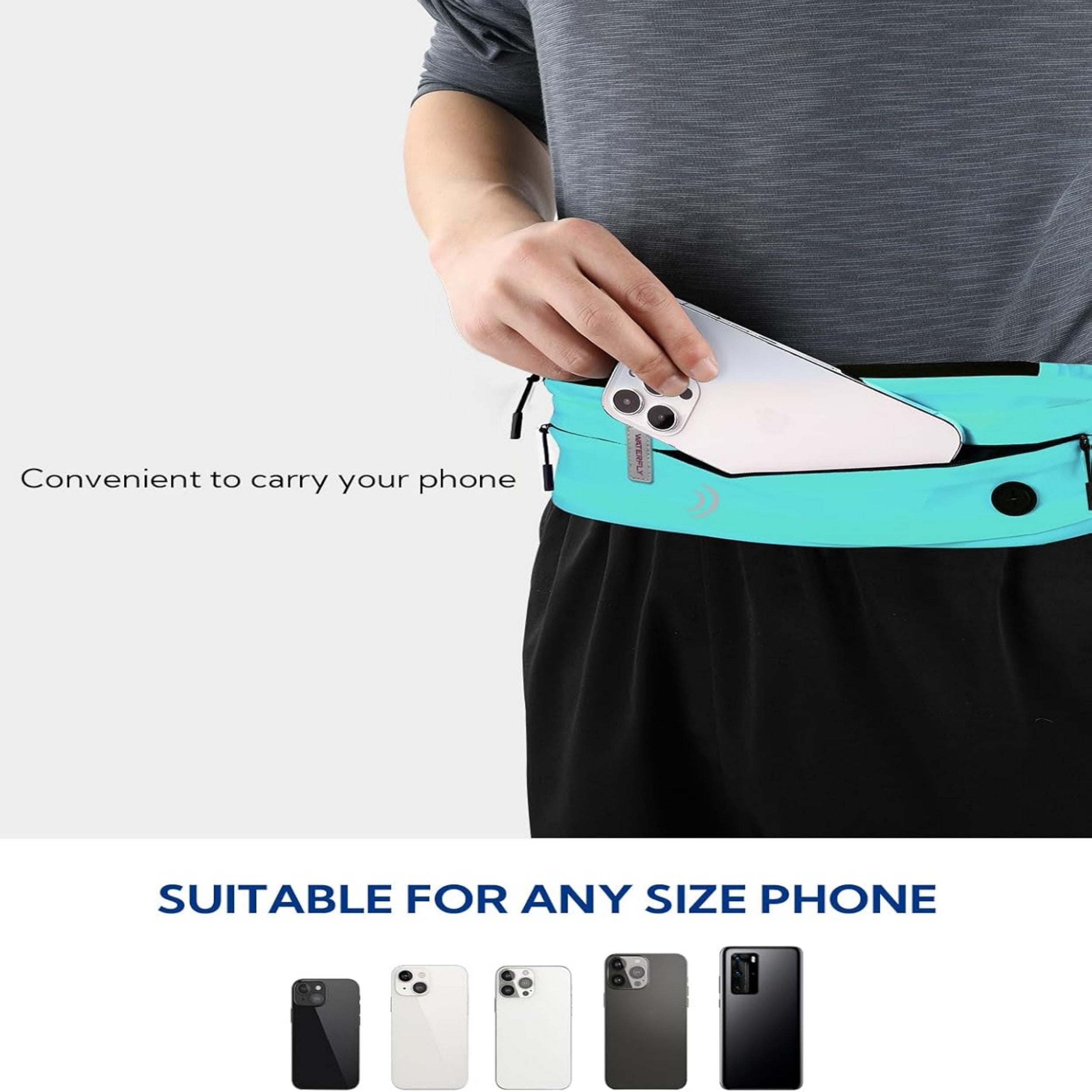 WATERFLY Unisex Adjustable Non-Slip Jogging Exercise Fitness Nylon Running Waist Belt,Black