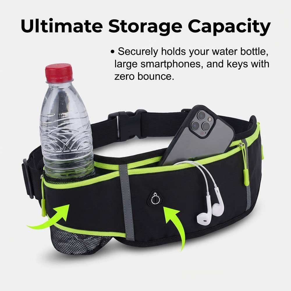 Anti-theft Invisible Waist Bag, Waterproof Running Fanny Pack with Water Bottle Holder, Reflective Adjustable Waist Belt Bag, Lightweight Outdoor Sports Pouch for Men Women Travel Hiking