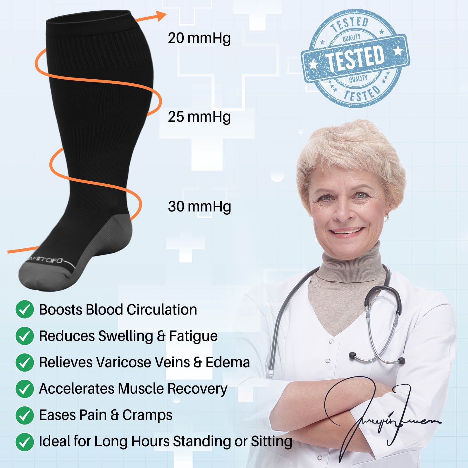 2 Pairs Wide Calf Compression Socks for Women Men AMITOFO Circulation 20-30mmHg Plus Size Knee High Support Stockings for Medical | Circulation | Nurses | Running | Travel, Black 4XL