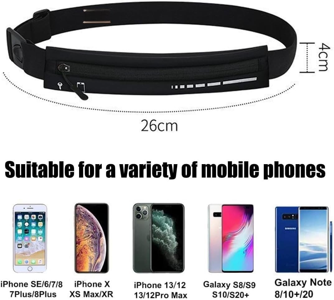 2 Pack Running Belt Slim Pack for Women Men, Phone Holder Runners Pouch Belt for Workout Jogging, Belt Running Gear Accessories, Black, Size, Fashion (Black)