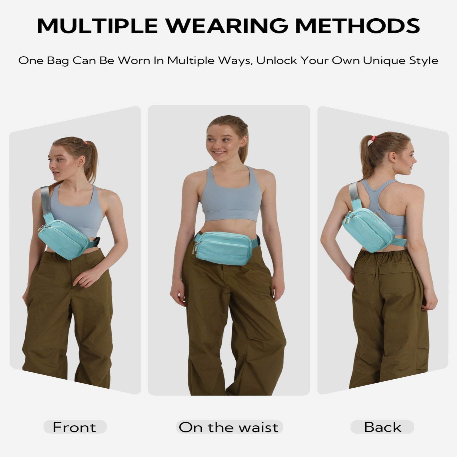 WATERFLY Unisex 2L Walking Hiking Travel Running Nylon Fanny Pack Waist Bag,Black