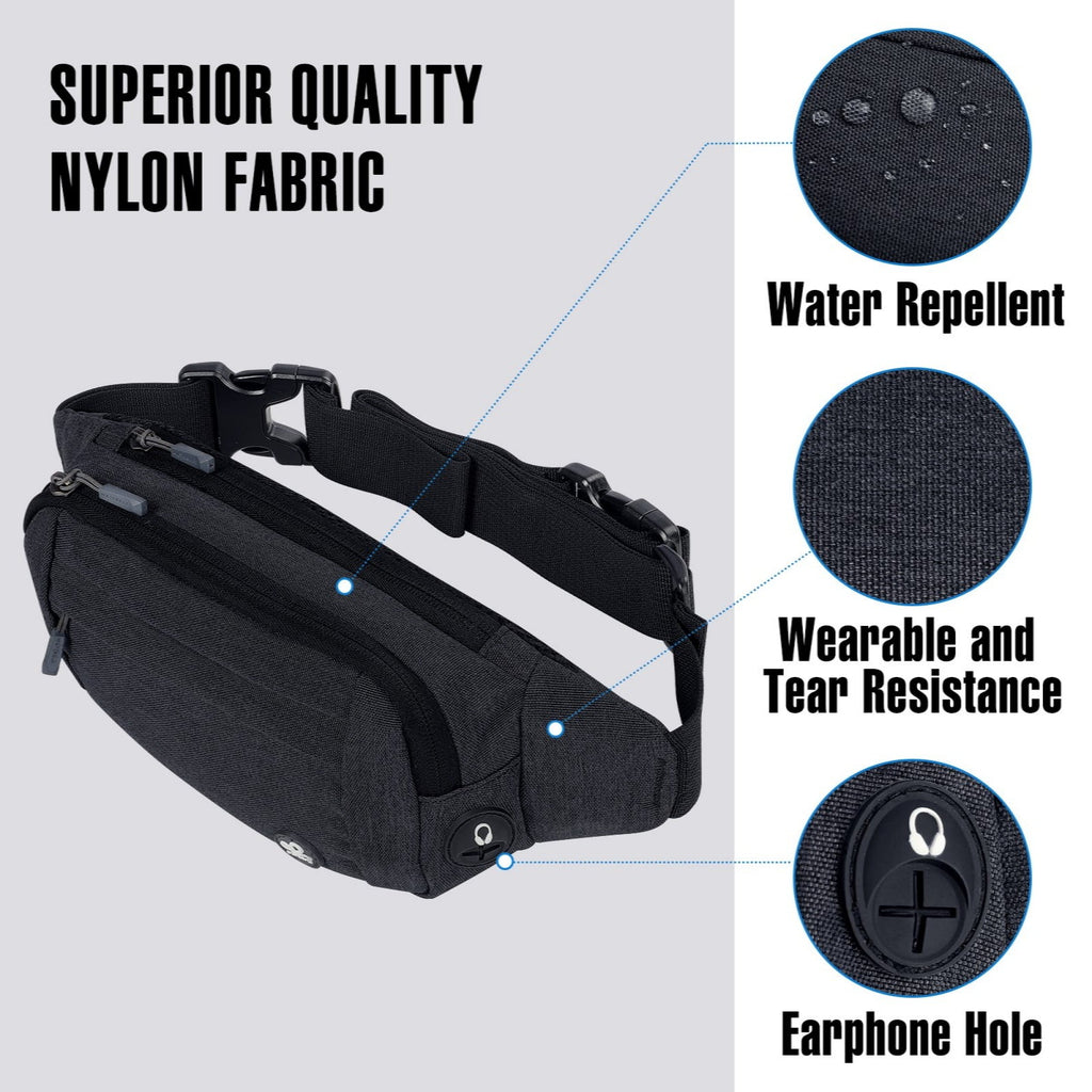 WATERFLY Unisex Lightweight Running Hiking Jogging Nylon Fanny Pack Waist Bag-Dark Blue