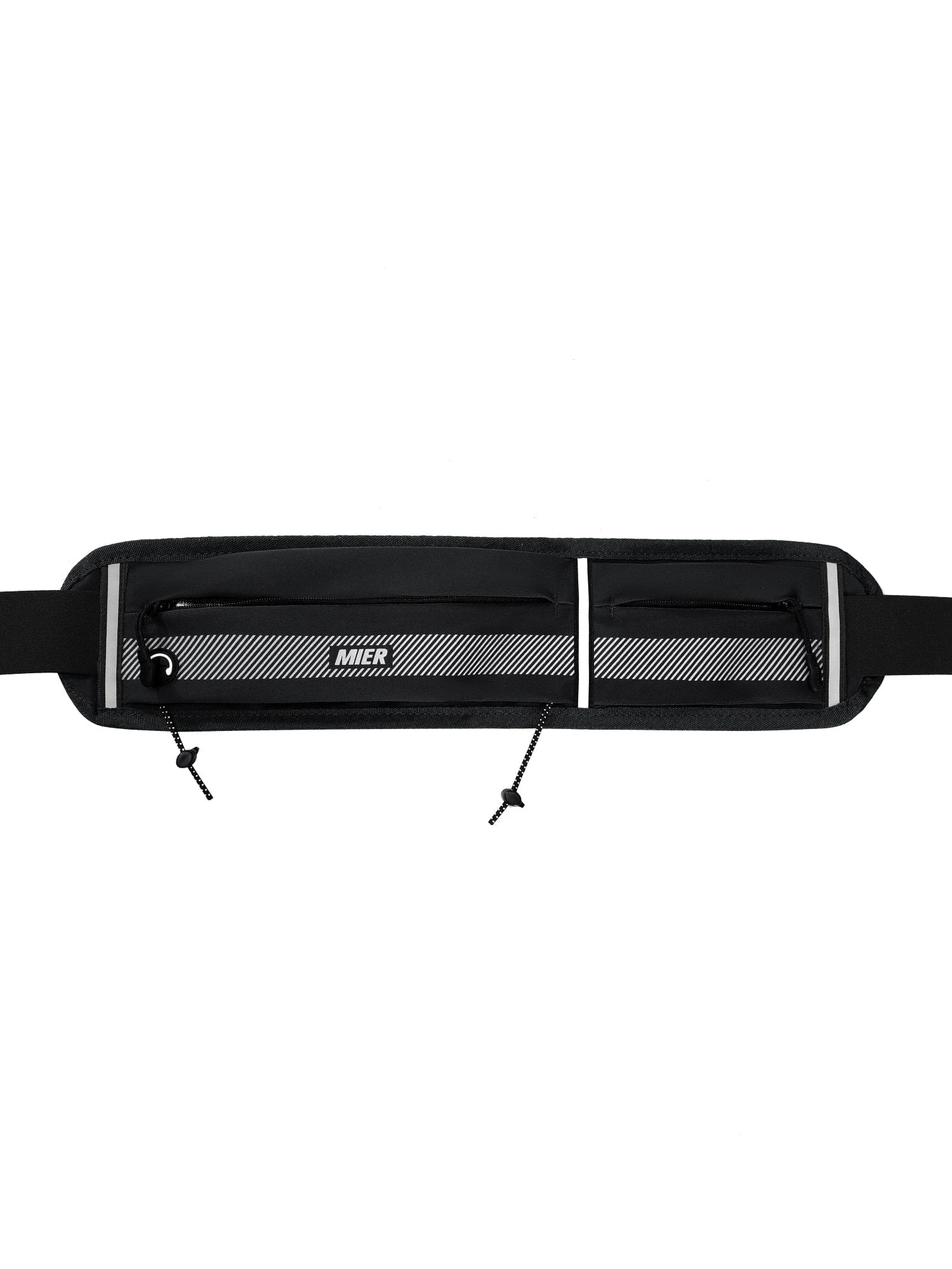 MIER Running Belt Slim Waist Pack with Bib Clips Adjustable Elastic Phone Holder for Fitness Marathon Daily Travel Black